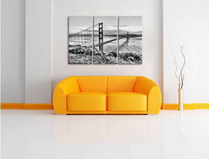 Pixxprint Golden Gate Bridge San Francisco / 3-Teilig/Gesamtmass 120cm Leinwandbild bespannt auf Hol