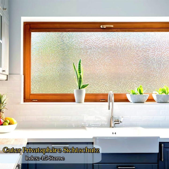Cinbee 3D Fensterfolie Selbsthaftend Blickdicht 100x200 cm, Regenbogen Fensterfolie Mosaik, Selbstkl