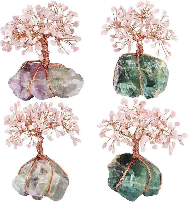 KYEYGWO Geld Baum umwickelt auf Crystal Base Bonsai Skulptur Figur für gutes Glück 3,5 Zoll Fluorit