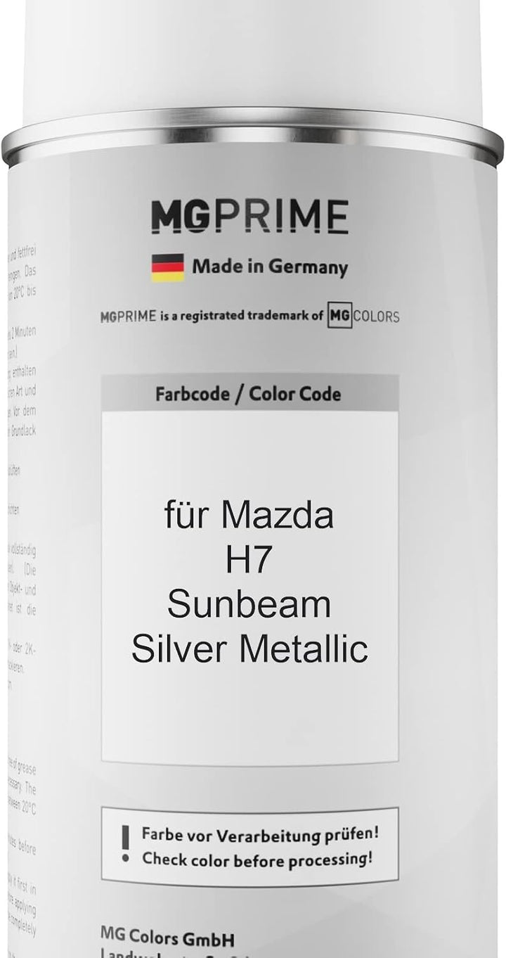 MG PRIME Autolack Sprühdosen Set für Mazda H7 Sunbeam Silver Metallic Basislack Klarlack Spraydose 4