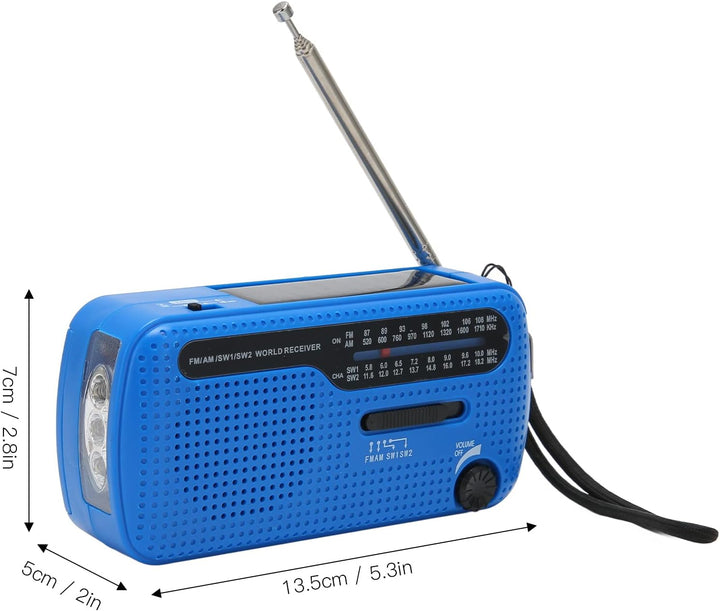 Multiband Hochwertige Solarhand -Kurbel -Radio -Taschenlampe für Notfallcamping Im Freien (Blau), Bl