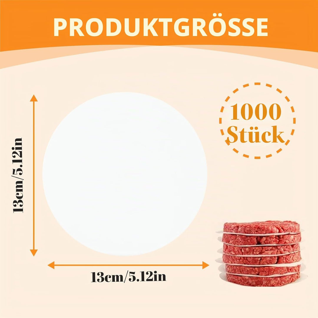 2000 Stück Burger Papier Rund 13cm für Burgerpresse Ø 13 cm, Burgerpapier Antihaft, Backpapier für H