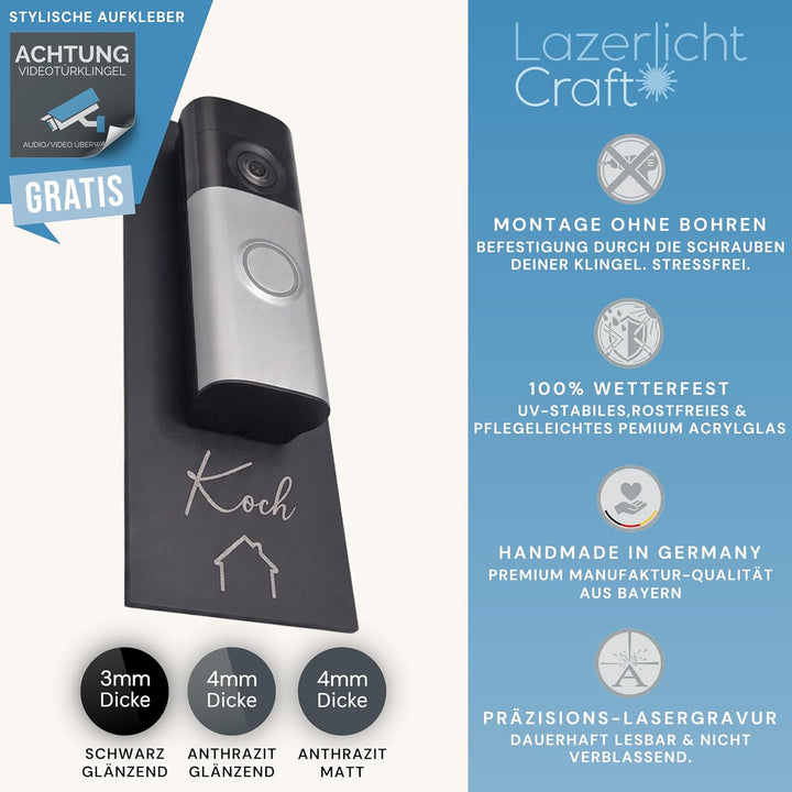 Klingelschild passend für Ring Videotürklingel Pro Kabel (Wired Video Doorbell Pro, neueste Generati