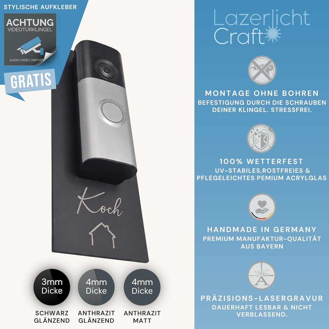 Klingelschild passend für Ring Videotürklingel Plus Kabel (Wired Video Doorbell Plus, neueste Genera