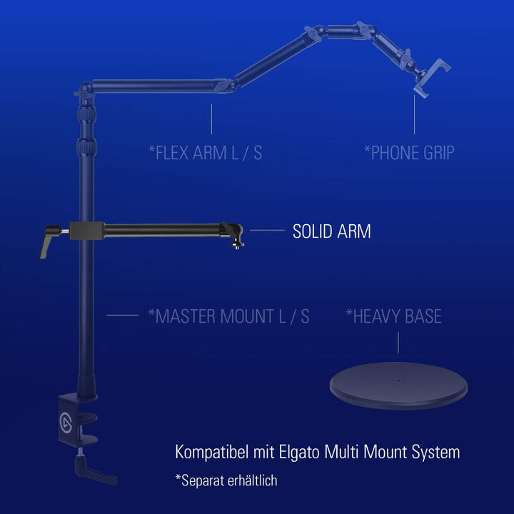 Elgato Solid Arm, Befestigungsarm mit gepolsterter Klemme für einfaches Befestigen und Anpassen von