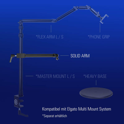 Elgato Solid Arm, Befestigungsarm mit gepolsterter Klemme für einfaches Befestigen und Anpassen von