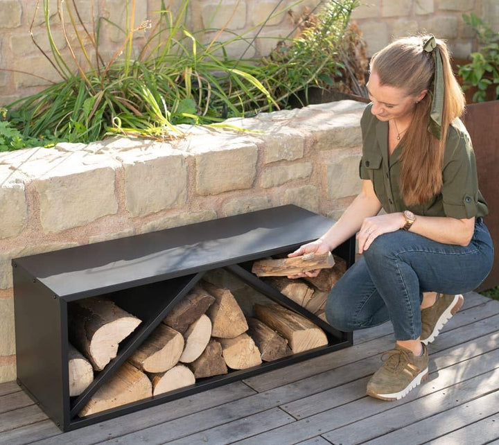 WESTMANN Kaminholzregal aus Stahl | 104x34x40 cm Schwarz | Feuerholzregal für den Innen- & Aussenber