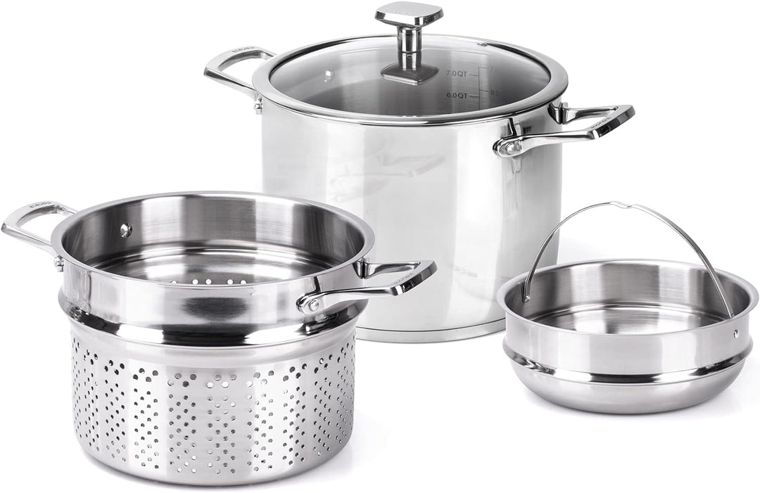 Moneta Accordo Kombi-Kochtopf 24 cm mit Deckel und Doppelkorb, Edelstahl für jedes Herd
