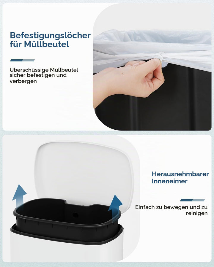 Clevich 2er-Pack Mülleimer Set, 50L und 5L Treteimer aus Metall mit Softclose-Deckel, abnehmbare Inn