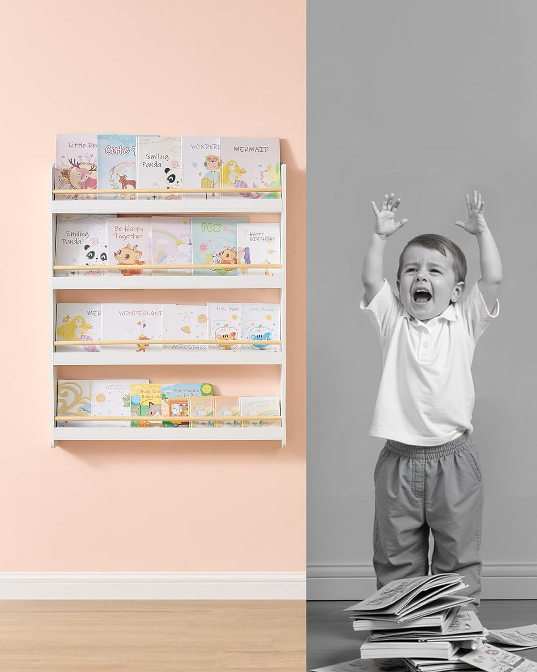 SONGMICS Bücherregal Kinder, Kinderregal mit 4 Ebenen, Spielzeugregal, Wandregal, für Kinderzimmer,