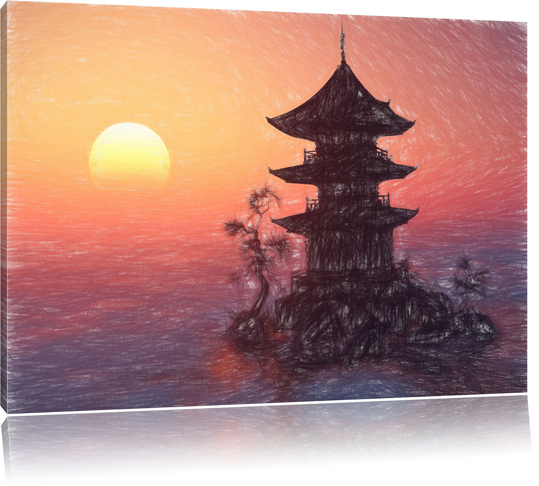 Pixxprint Buddhistischer Tempel in Asien als Leinwandbild/Grösse: 100x70 cm/Wandbild/Kunstdruck/fert