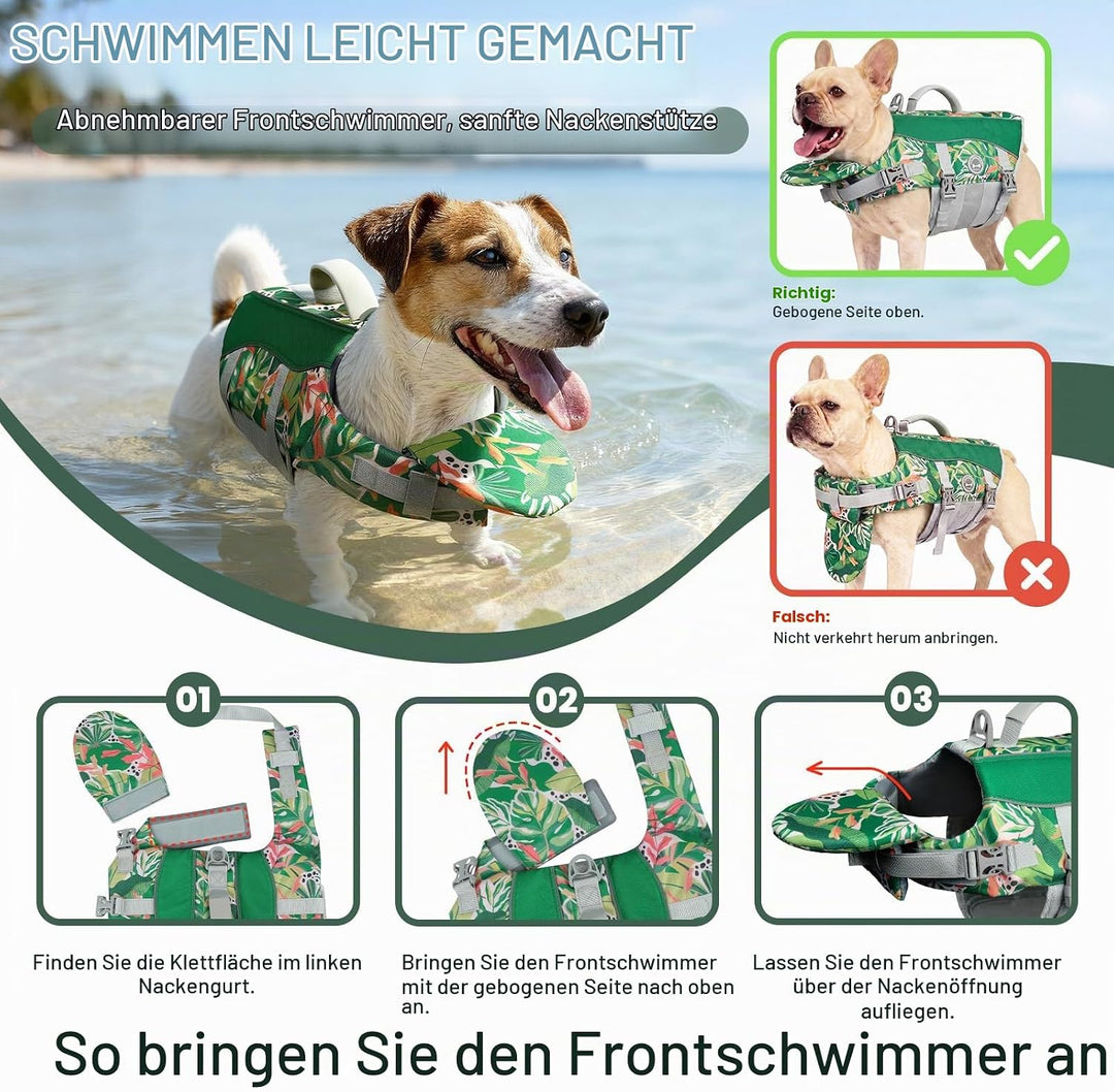 VIVAGLORY Front Float Schwimmweste Hund, Hundeschwimmweste für Bootfahren, Schwimmweste with Kopfstü