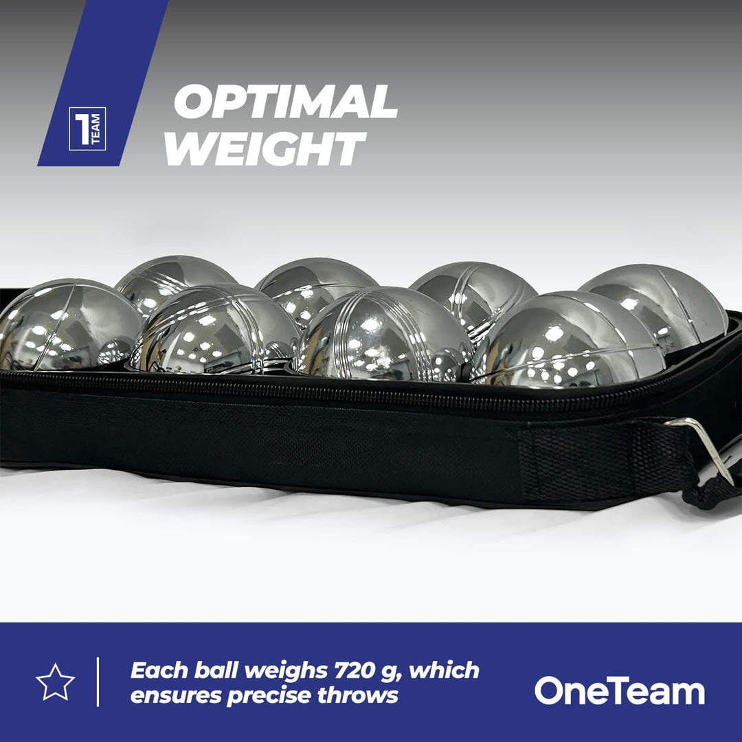 OneTeam Boule Set 8 Kugeln – Petanque Spiel für Erwachsene & Kinder – Verchromter Stahl – Silber – R