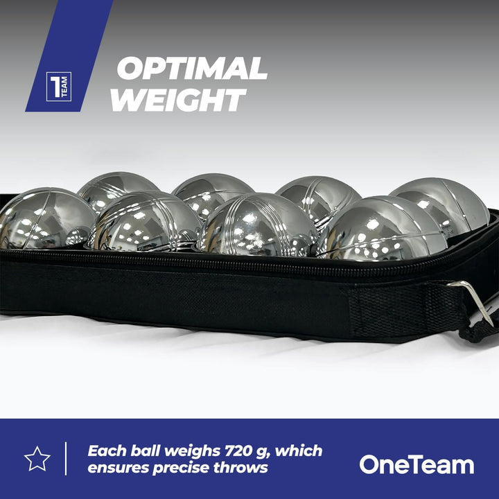 OneTeam Boule Set 8 Kugeln – Petanque Spiel für Erwachsene & Kinder – Verchromter Stahl – Silber – R