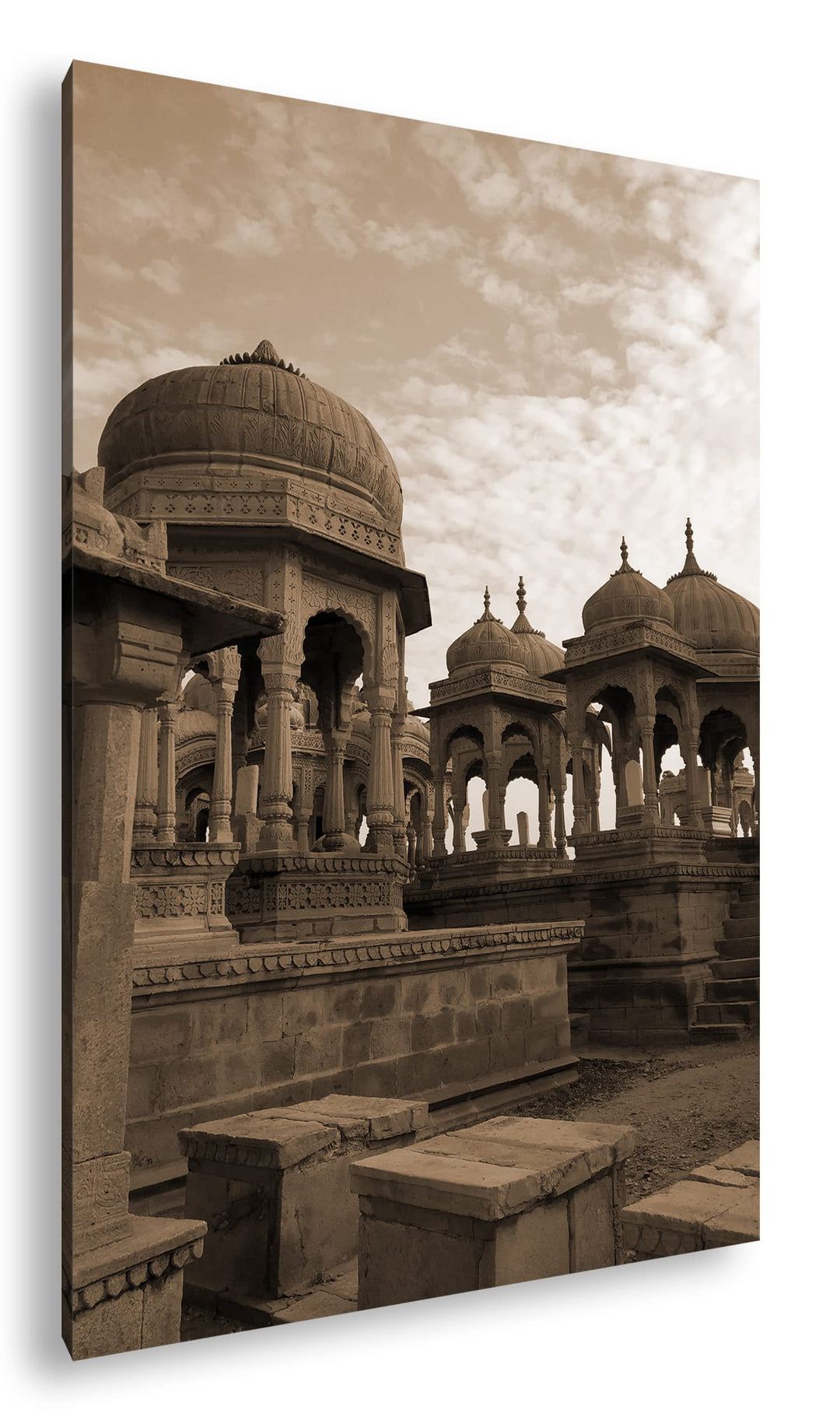 deyoli Bada Bagh Tempel Jaisalmer Effekt: Sepia Format: 80x60 als Leinwandbild, Motiv fertig gerahmt