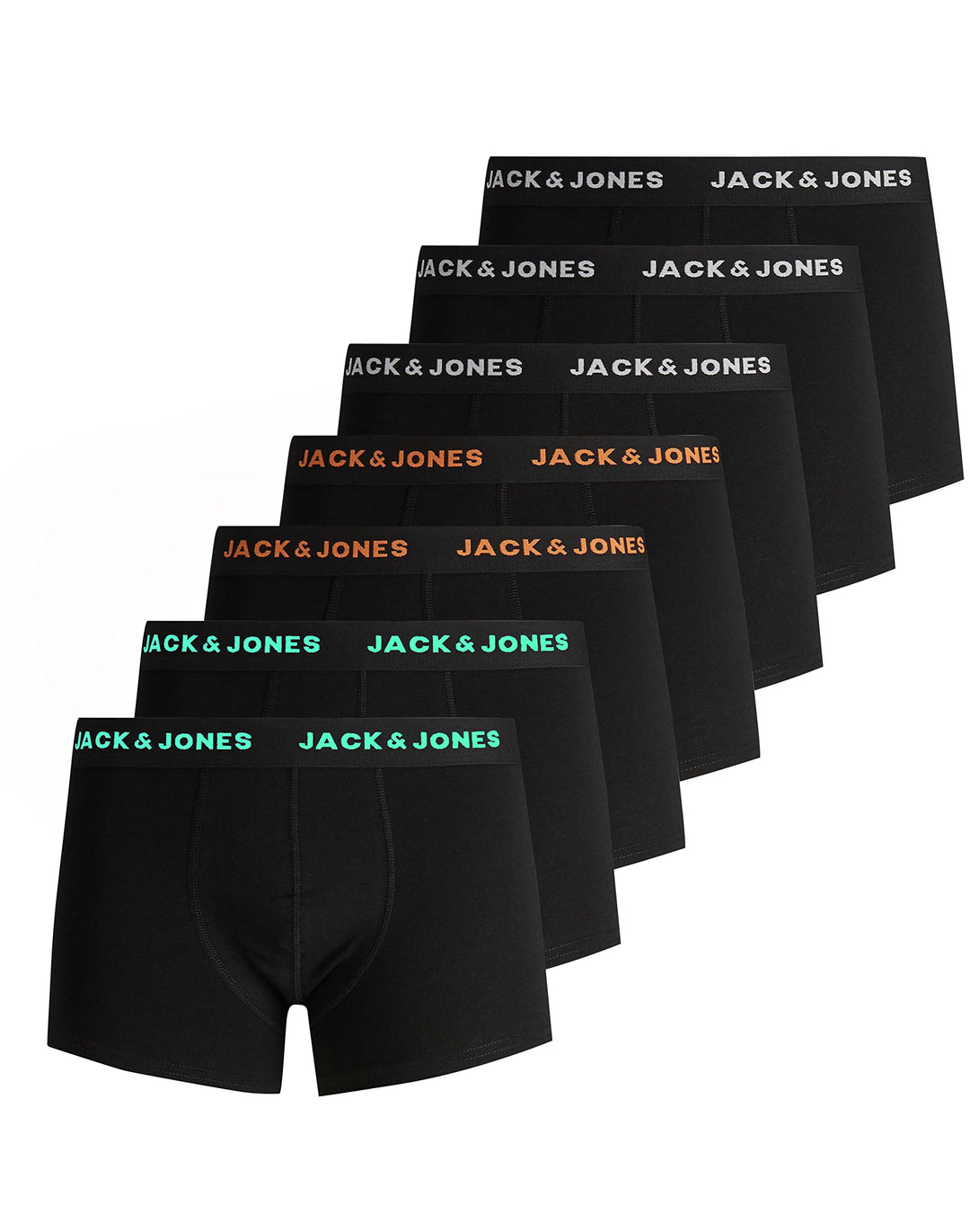 JACK &amp; JONES Male Boxershorts 7er-Pack Boxershorts S 7x Schwarz (Logoprint: 3x Weiss, 2x Orange, 2x