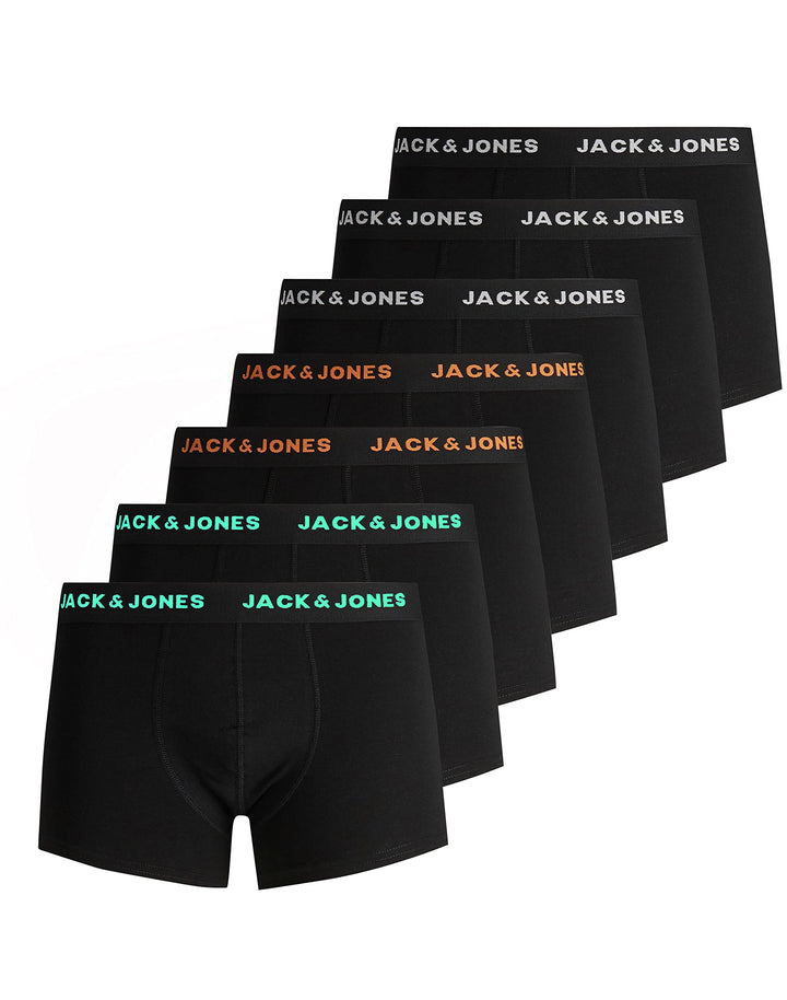 JACK &amp; JONES Male Boxershorts 7er-Pack Boxershorts S 7x Schwarz (Logoprint: 3x Weiss, 2x Orange, 2x