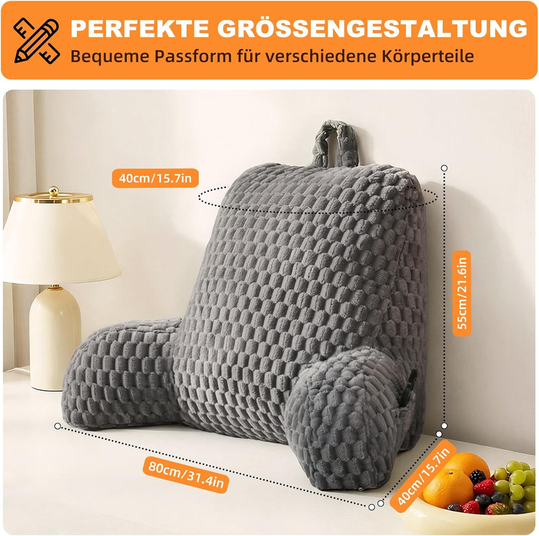 Generisch Lesekissen für Bett und Sofa, Rückenstützkissen mit abnehmbarem Waschbarem Plüsch Bezug- B