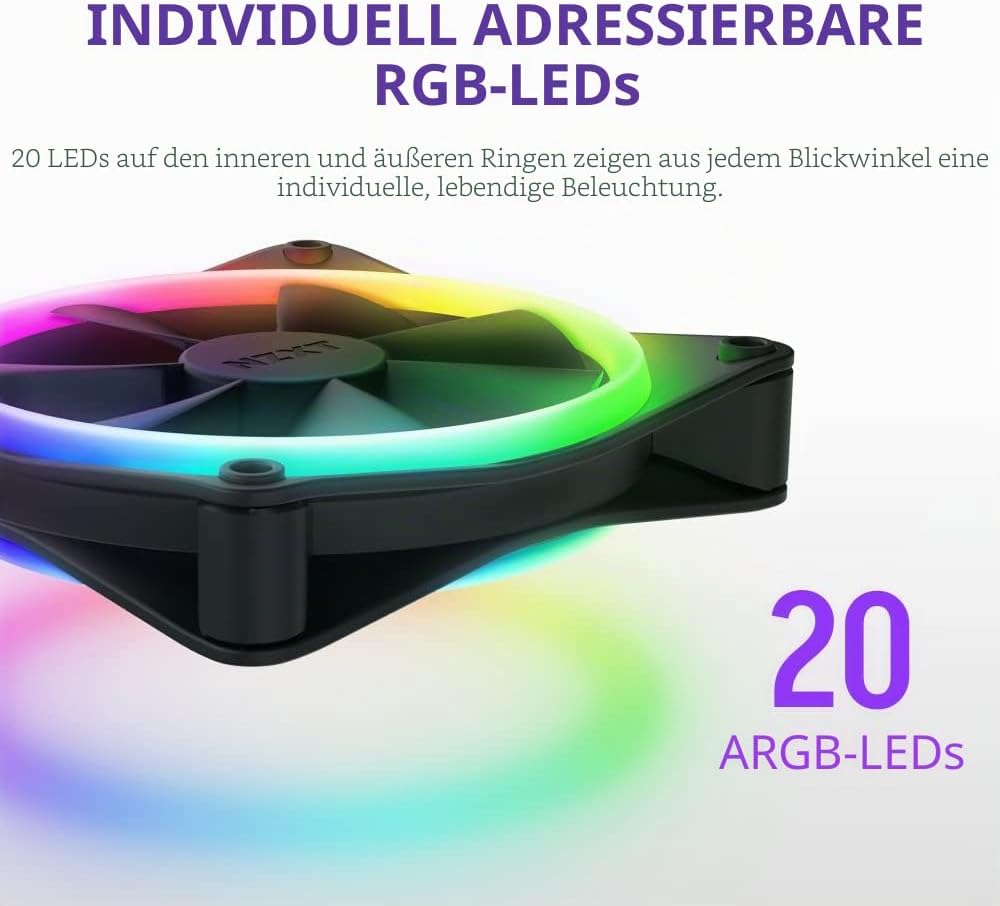 NZXT F140 RGB Duo Doppelpack – 2 x 140 mm zweiseitige RGB-Lüfter mit RGB-Controller – 20 individuell