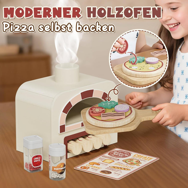 Lehoo Castle Kinderküche Zubehör Holz, Spielküche Zubehör, Pizza Kinderküche, Backset für Kinder, Ro