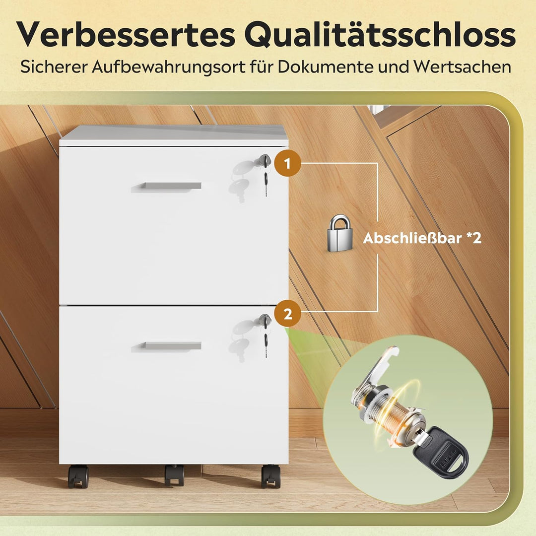 DEVAISE Rollcontainer abschliessbar mit 2 Schubladen und offenen Fächern, Schreibtisch Schrank für B