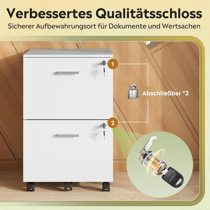 DEVAISE Rollcontainer abschliessbar mit 2 Schubladen und offenen Fächern, Schreibtisch Schrank für B