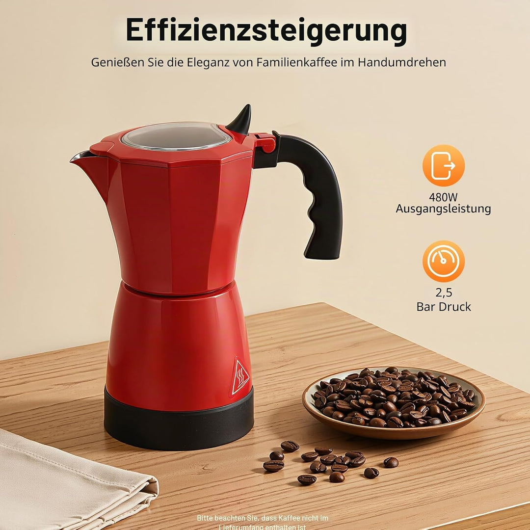 Elektrische Espressokocher 480W 300ml Kaffeekanne Espressokanne 6 Tassen Italienische Mokkakanne mit