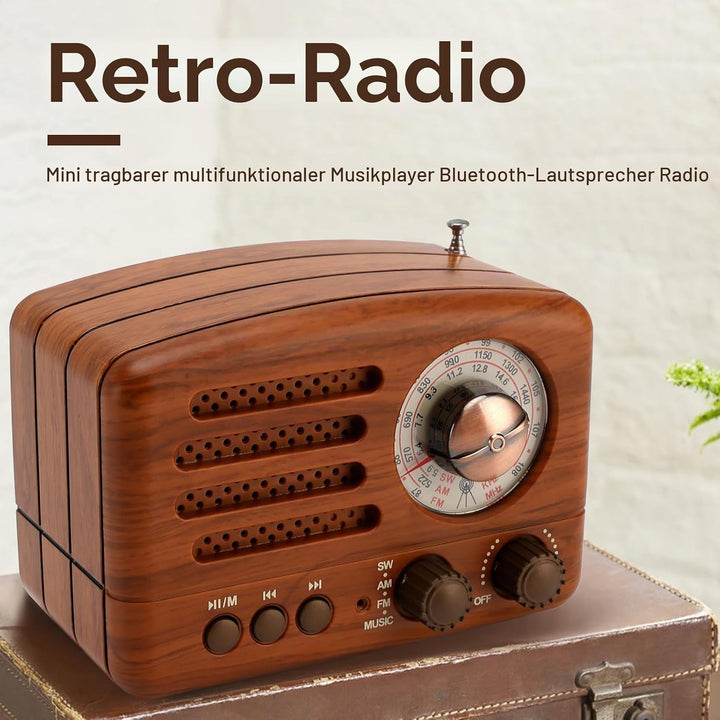 Topteng Retro Radio Bluetooth Lautsprecher, AM/FM/SW Nostalgie Radio, Kofferradio mit USB/TF-Karte,