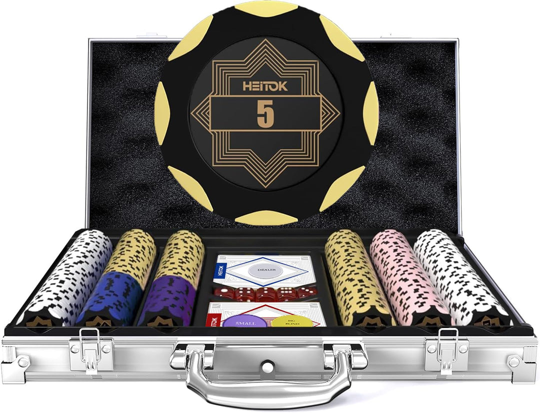 Poker Koffer 300 Chips 14g Clay – Premium Pokerchips Set mit Eisenkern & Nummerierten Werten – Art D