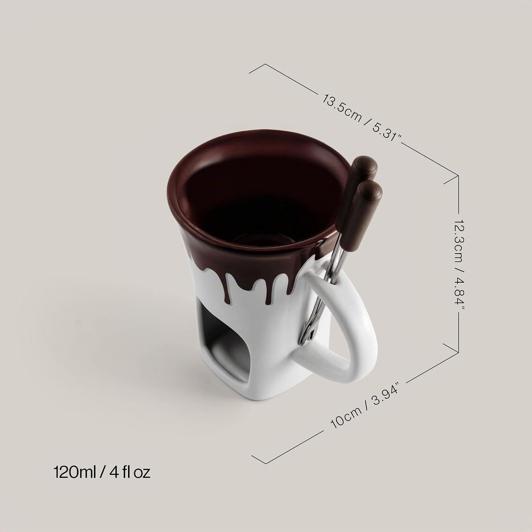 4 tlg. Schokofondueset mini, Kleines Fondue, Schokofondue, Fonduetasse, Tasse, Gabeln, Teelichtfondu