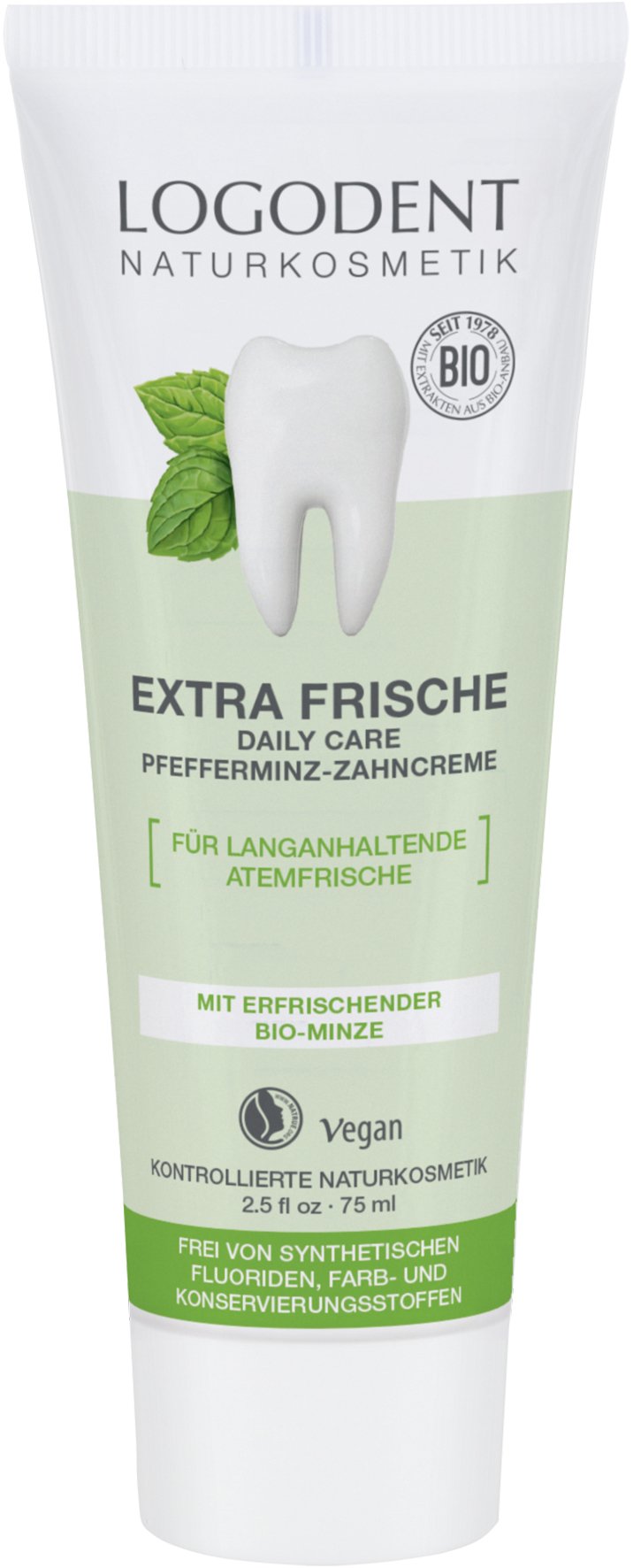 LOGODENT Naturkosmetik EXTRA FRISCHE daily care Pfefferminz Zahncreme, Mit Bio-Kamille und Bio-Pfeff