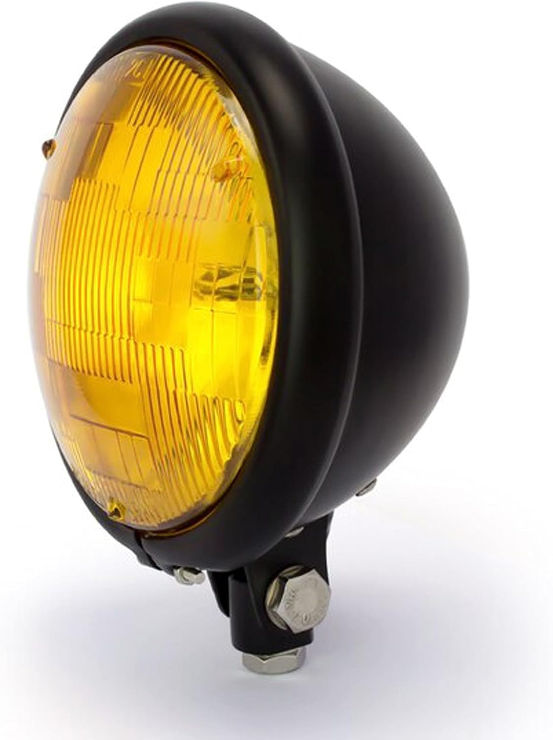 Schwarze Frontscheinwerfer Motorrad mit Gelben Linsen 5.75" 12V 55W Bates Optik - Metallgehäuse