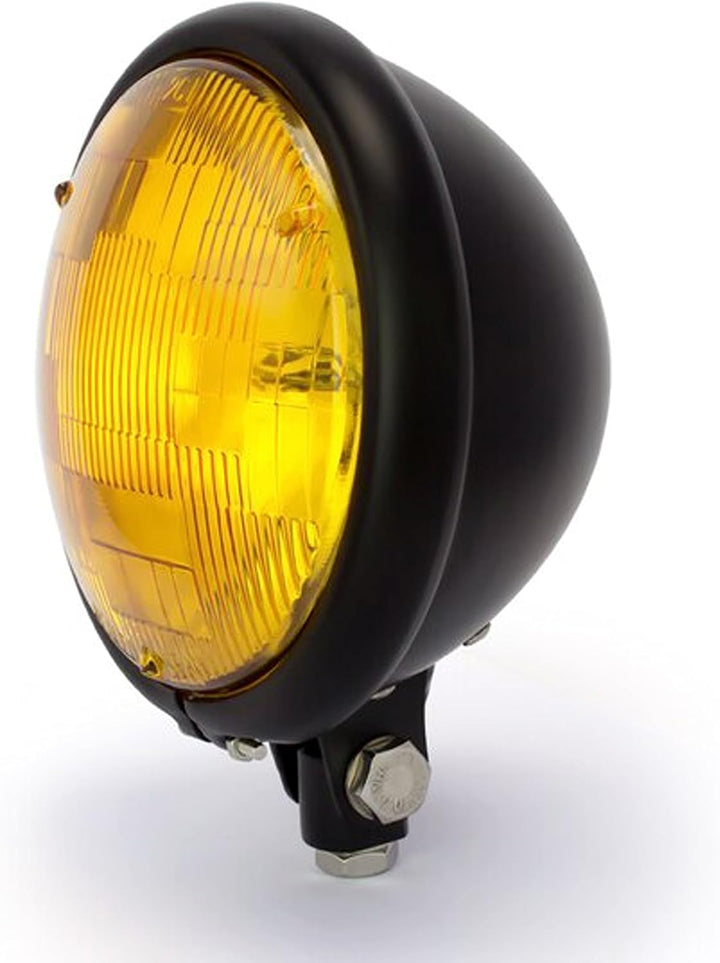 Schwarze Frontscheinwerfer Motorrad mit Gelben Linsen 5.75" 12V 55W Bates Optik - Metallgehäuse