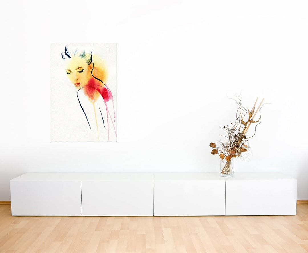 Paul Sinus Art 120x80cm - WANDBILD Frau Mädchen Gesicht Wasserfarben - Leinwandbild auf Keilrahmen m