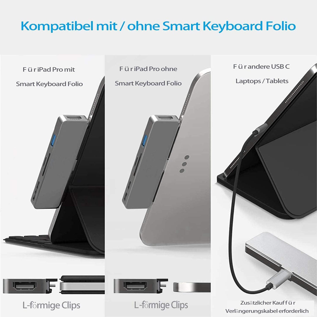 3XI USB C Hub für iPad Pro/iPad Air 4, 7 in 1 Typ C auf HDMI 4K Adapter, PD Ladeanschluss, USB 3.0 A