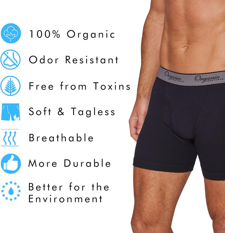 Organic Signatures 3er-Pack weiche, Bequeme Herren-Boxershorts aus 100% Bio-Baumwolle M Schwarz, M S