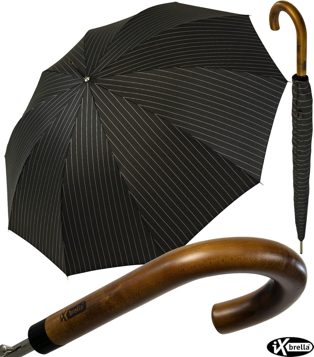 iX-brella Herren-Stockschirm Automatik mit Echtholz-Rundhakengriff - Nadelstreifen Pinestripe, Pines