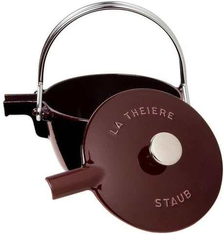 Staub 1650087 Teekanne/Wasserkessel, rund 16,5 cm, 1,15 L mit mattschwarzer Emaillierung Im Inneren