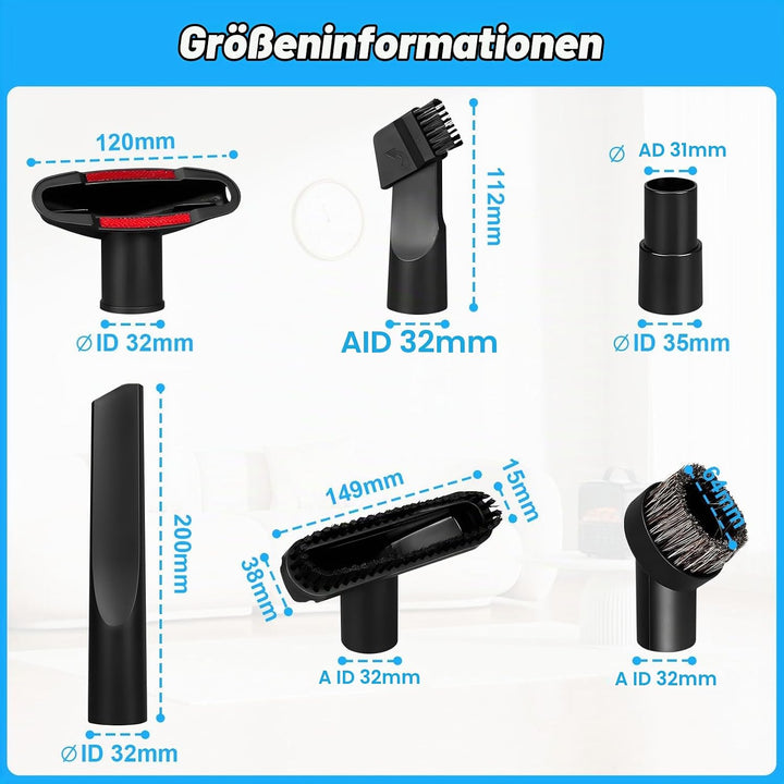 7Pcs Staubsauger Aufsatz Set Inkl Fugen Düsen &amp; Bürste, Universal 32-35 mm Staubsaugerdüse Zubehör K