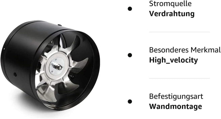 YHYYU Abluftventilator Ø150mm Inline Rohrventilator 600m³/h Abluft Zuluft Rohrlüfter Industrielüfter