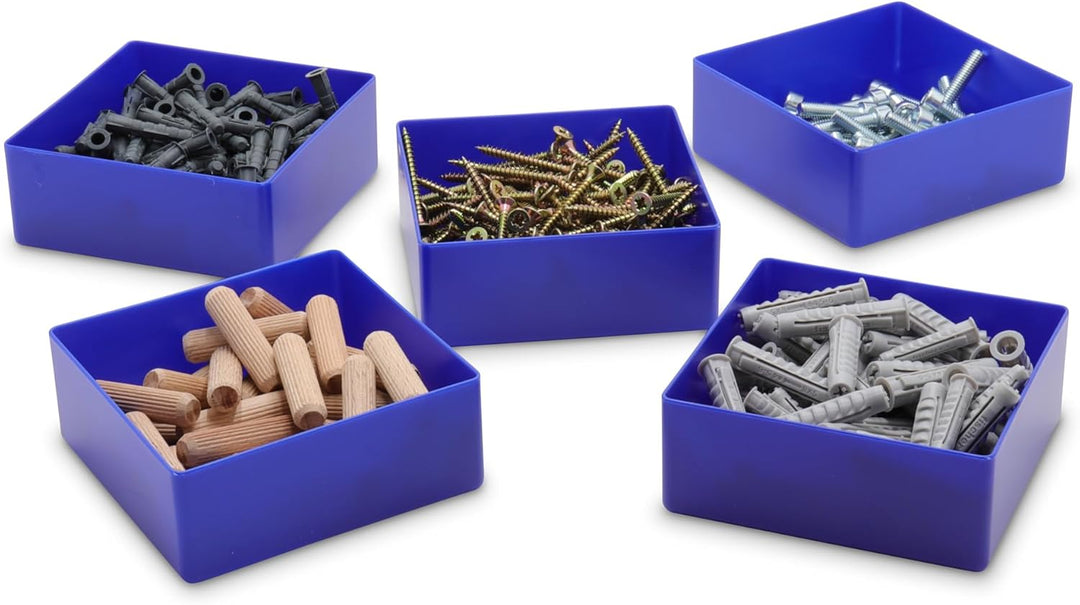 1a-TopStore 25 Stück Einsatzkasten Serie E40, farblich sortiert, 5 Farben u. 4 Grössen, aus Polystyr