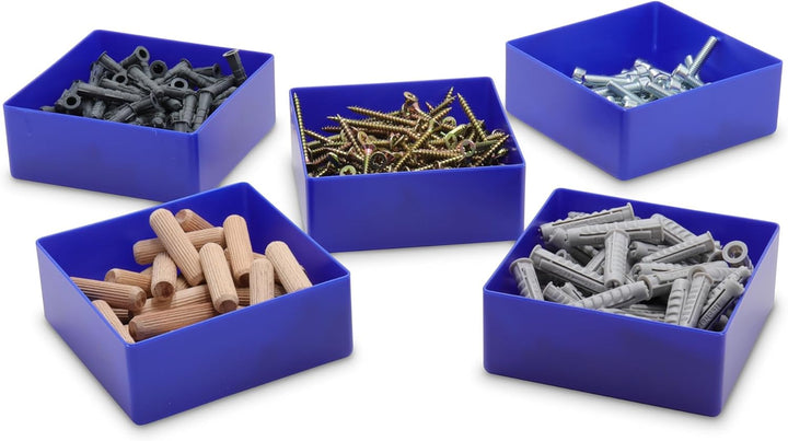 1a-TopStore 25 Stück Einsatzkasten Serie E40, farblich sortiert, 5 Farben u. 4 Grössen, aus Polystyr