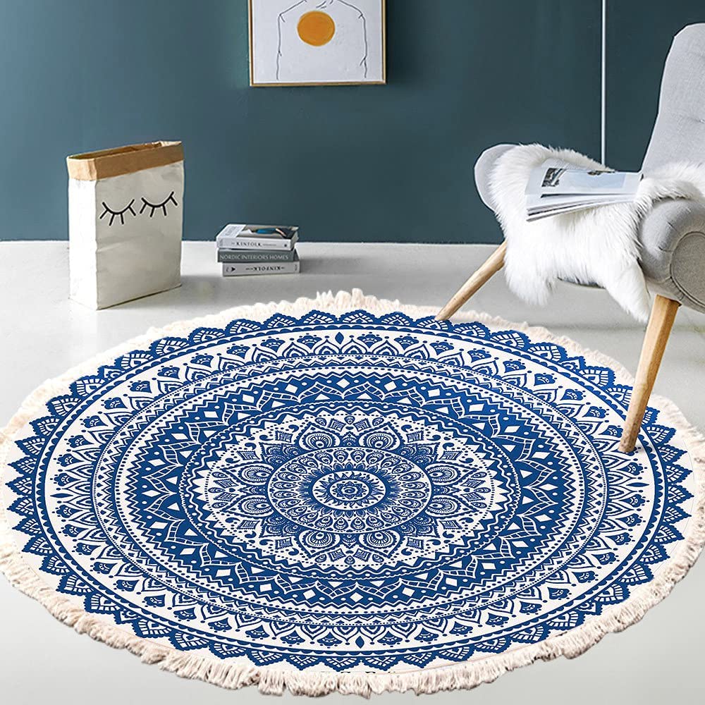 Vintage Boho Baumwolle Teppiche Mandala Muster Waschbar Handgewebte Böhmische Runder Teppich mit Qua