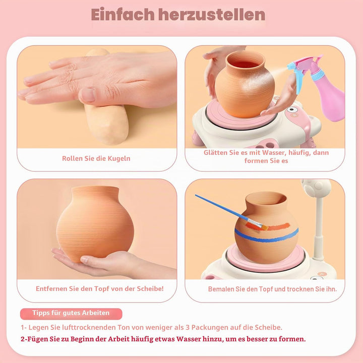 Skirfy Elektrische Töpferscheibe für Kinder, Keramik-Töpferset mit Licht und Malset, einstellbare Ge