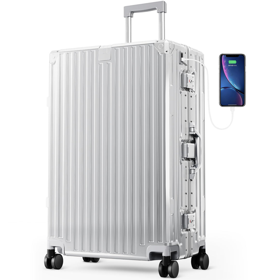 ALPHA CAMP Koffer XL Reisekoffer mit Rollen TSA Schloss, Hartschalenkoffer Gross Suitcase Aluminium