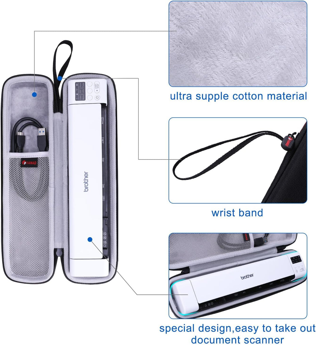 XANAD Tasche für Dokumentenscanner, kompatibel für Brother DS-640 / DS-740 / DS-940 Mobiler Scanner