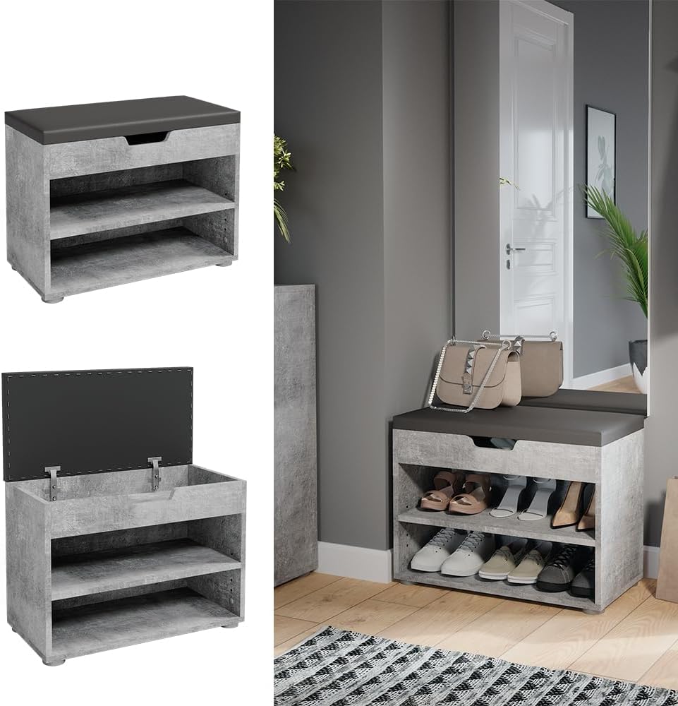 Vicco Schuhbank Rolfe, Beton/Anthrazit, 60 x 45 cm