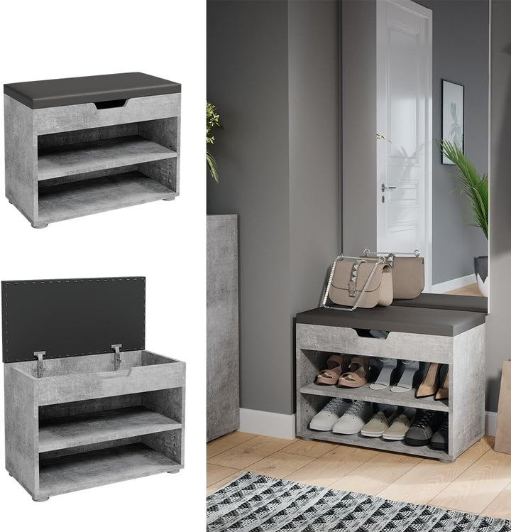 Vicco Schuhbank Rolfe, Beton/Anthrazit, 60 x 45 cm