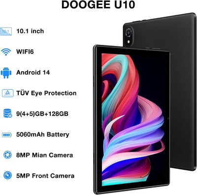 DOOGEE U10 2025 Neueste Tablet 10 Zoll Android 14 Tablet 128GB ROM (1TB TF) 9GB RAM Tablet PC, WIFI6