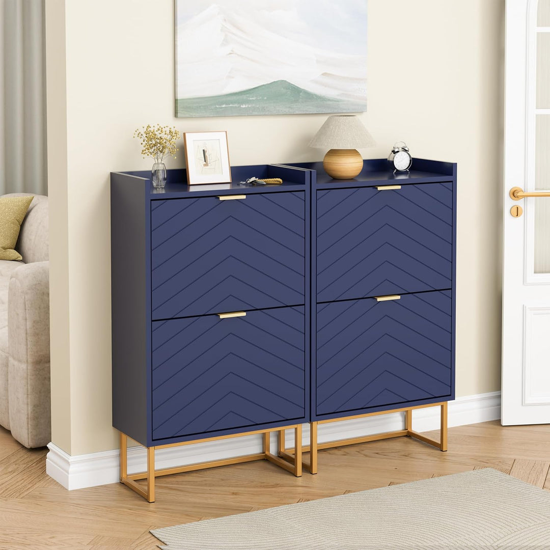 UEV Schuhschrank mit 2 Klappen Schmal, Schuhkipper für Flur Wohnzimmer, Schuhkommode mit Kippschutz,